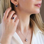 Ametist Taşlı Elips Lotus Çiçeği Gümüş Set