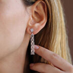 Üç Sarkıt Baget Taşlı Gümüş Küpe