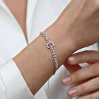 Baget Kesim Başak Modeli Kırmızı Taşlı Gümüş Bileklik