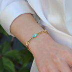 Fortuna Göz Mineli Gold Kaplama Gümüş Bileklik