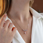 Yaprak Damla Taşlı Gümüş Kolye