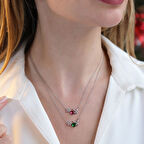 Kalp Çiçekli Taşlı Gümüş Kolye