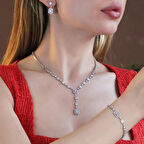 Baget Taşlı Sarkıt Gümüş Set