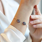 2'li Nazar Mor Taşlı Rose Gold Kaplama Gümüş Kelepçe