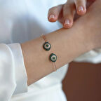 2'li Nazar Yeşil Taşlı Rose Gold Kaplama Gümüş Kelepçe