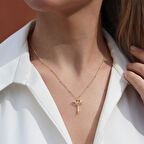 Kalp Kanatlı Kilit Gold Kaplama Gümüş Kolye