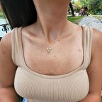 Üçgen Tasarımı Pırlanta İhtişamı Modern Tarz Kolye -14 Ayar Altın Kolye-Firuze Doğal Taşlı Kolye