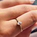 Afrodit Eskitme Oval Zirkon Evlilik Teklifi 14 Ayar Altın Yüzük-Hediye Altın Yüzük