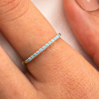 Gümüş Yüzük - Firuze Taşlı 925 Ayar Gümüş Yüzük - 0.25 Karat Yarım Tur Pırlanta Montörü Alyans