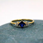 Gümüş Yüzük - Safir Carolin Alyans Yüzük - 0.40 Ct Nano Safir 925 Ayar Gümüş Evlilik Teklifi Yüzük