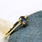 Gümüş Yüzük - 0.70 CT Pırlanta Möntörü Doğal Zultanit Taşlı Evlilik Teklifi 925 Ayar Gümüş Yüzük