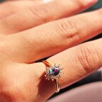 1,05CTAleksandrit 0.30CT Pırlanta(Signty)Taşlı Anturajlı Vintage Tasarım Modern 14 Ayar Altın Yüzük