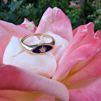 Ala Safir Mineli Kutup Yıldızlı Oval Mühür Minimal Tasarım Estetik Modern 925 Ayar Gümüş Yüzük