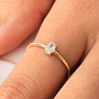 0.50CT Oval Sade Minimal Pırlanta(Signty Taşlı)Tasarım Gümüş Tektaş-Pırlanta Oval Gümüş Tektaş Yüzük