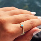 Gümüş Yüzük - 0.50CT Firuze Taşlı Dövülü Eskitme Tektaş Gümüş Yüzük - Hediye Gümüş Eskitme Yüzük 