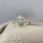 Vintage Su Yeşili Taşlı Altın Evlilik Teklifi Hediye 14 Ayar Altın Yüzük 