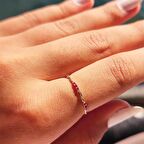 Burma Tel Minimal Ruby Taşlı 14 Ayar Altın Yüzük-Hediye Altın Yüzük