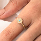 Gümüş Yüzük - Güneş Işıltı Yüzük 0.10 Karat Firuze Taşlı Pırlanta Montörü 925 Ayar Gümüş Yüzük