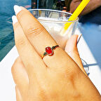 Gümüş Yüzük - Kırmızı Akik Taşlı Tektaş Evlilik Teklifi Yüzüğü-0.90 Karat Opal 925 Ayar Gümüş Yüzük