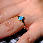 Gümüş Yüzük - Firuze Taşlı Tektaş Evlilik Teklifi Yüzüğü-0.90Karat Kristal Opal 925 Ayar Gümüş Yüzük