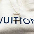 Kare Desenli Modern Tasarım 14 Ayar Altın Kolye-Kare Geometrik Şans Kolyesi-Hediye Altın Kolye