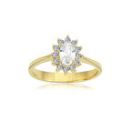 Gümüş Yüzük - 1.10 Karat Oval 0.24 Karat Swarovski Taşlı Anturajlı 925 Ayar Gümüş Hediyelik Yüzük