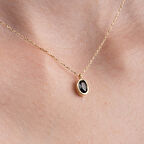 Smoky Taşlı Oval Çerçeveli Sade Minimal Tasarım Tarz 925 Ayar Gümüş Kolye 