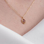 Vintage Tasarım Zultanit (Renk Değiştiren) Taşlı Minimal 14 Ayar Altın Kolye