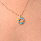 Gümüş Kolye - Yuvarlak Firuze (Turkuaz) Taşlı 925 Ayar Gümüş Kolye