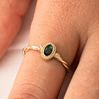 Gümüş Yüzük - 0.50 Karat Zümrüt Taşlı Modern 925 Ayar Gümüş Evlilik Teklifi Yüzüğü