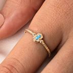 Gümüş Yüzük - Mini Baget Firuze (Turkuaz) Taşlı Minimal Özel Tasarım 925 Ayar Gümüş Yüzük