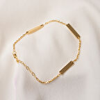 Altın Bileklik - Kişileştirelebilir Harf-İsim Yazılabilir 3 Plaka 14 Ayar Altın Bileklik