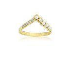 V Minimal İncili Tasarım 14 Ayar Eklem Yüzüğü-İncili 14 Ayar Altın Yüzük-Hediye Altın Yüzük