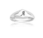 Dörtgen Şövalye Mühür Kişiselleştirilebilir Harf Yazılabilir 925 Ayar Gümüş Yüzük-Hediye Gümüş Yüzük