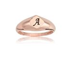 Dörtgen Şövalye Mühür Kişiselleştirilebilir Harf Yazılabilir 925 Ayar Gümüş Yüzük-Hediye Gümüş Yüzük