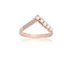 V Minimal İncili Tasarım 925 Ayar Eklem Yüzüğü-İncili 925 Ayar Gümüş Yüzük-Hediye Gümüş Yüzük