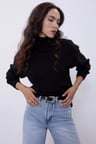 Siyah Balıkçı Yaka Basic Kazak SWK4302Sİ