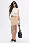 Kum Beji Kontrast Dikişli Mini Etek