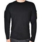 Dalga Desenli 2 Cepli Uzun Kollu Taktik T-Shirt Siyah
