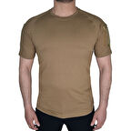 Koyu Bej Renkli Taktik Kısa Kollu Tişört, 2 Cepli T-Shirt