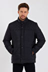 Erkek Siyah Regular İç Cepli İçi Kürklü Yıkanabilir Regular Kapitone Mont&Kaban