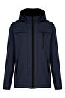 Lacivert Erkek %100 Su Geçirmez İçi Polarlı İç Çepli Çıkartılabilir Kapüşonlu Softshell Mont&Kaban 