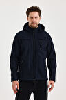 Lacivert Erkek %100 Su Geçirmez İçi Polarlı İç Çepli Çıkartılabilir Kapüşonlu Softshell Mont&Kaban 