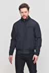 Erkek Lacivert Mevsimlik Triko Detaylı Fermuarlı İç Cepli Mont&Ceket