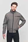 Erkek Gri Mevsimlik Triko Detaylı Fermuarlı İç Cepli Mont&Ceket