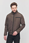 Erkek Kahverengi Mevsimlik Triko Detaylı Fermuarlı İç Cepli Mont&Ceket