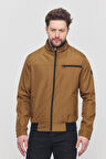 Erkek Koyu Kahverengi Mevsimlik Triko Detaylı Fermuarlı İç Cepli Mont&Ceket