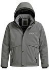 Erkek Gri Su Ve Rüzgar Geçirmez Çıkartılabilir Kapüşonlu Softshell Mont&Kaban
