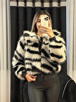 Zebra Desen Fermuarlı Kürk