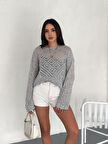 KADIN GRİ AJURLU MEVSİMLİK TRİKO BLUZ